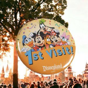 Disney Button First 1st Visit Pin Reward Collector 3 Inch Goofy Donald Pluto